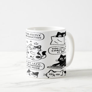 Funny Black & White Cat Mönster Mugg
