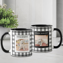 Funny Black White Gingham 2 Hund Photo Anpassnings Mugg