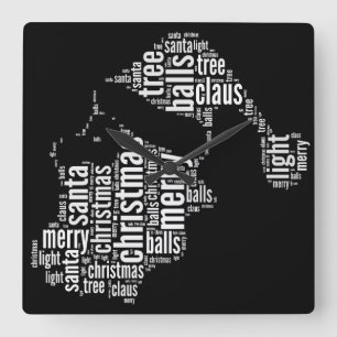Funny Black White God jul Santa Typography Fyrkantig Klocka