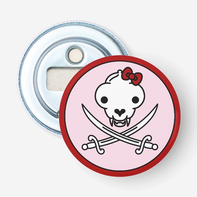 Funny Black White Jolly Kattunge Pirat Skull Bones Flasköppnare (Framsidan)