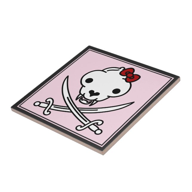 Funny Black White Jolly Kattunge Pirat Skull Bones Kakelplatta (Sidan)