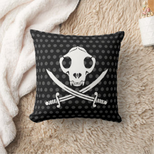 Funny Black White Jolly Kattunge Pirat Skull Bones Kudde