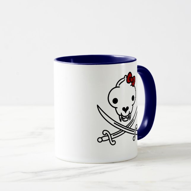 Funny Black White Jolly Kattunge Pirat Skull Bones Mugg (Framsida höger)