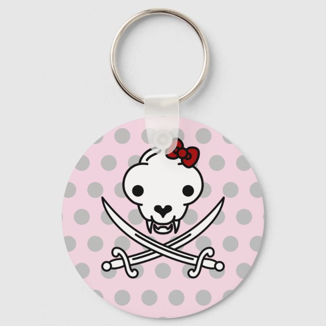 Funny Black White Jolly Kattunge Pirat Skull Bones Nyckelring (Framsida)