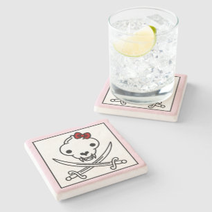 Funny Black White Jolly Kattunge Pirat Skull Bones Stenunderlägg