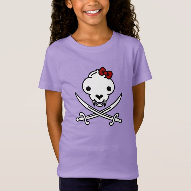 Funny Black White Jolly Kattunge Pirat Skull Bones T Shirt (Framsida)