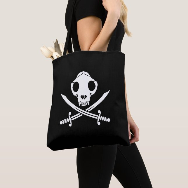 Funny Black White Jolly Kattunge Pirat Skull Bones Tygkasse (Närbild)