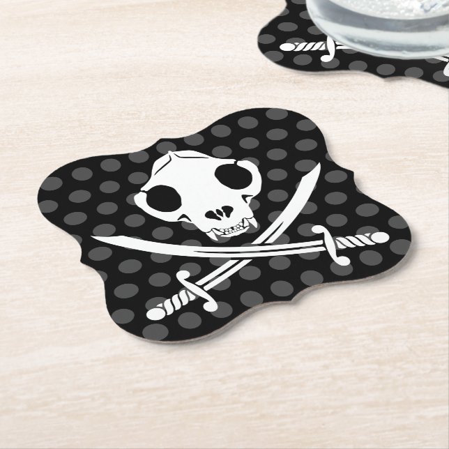 Funny Black White Jolly Kattunge Pirat Skull Bones Underlägg Papper (Vinklad)