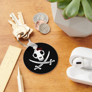 Funny Black White Jolly Kattunge Pirat Skull Saber Nyckelring