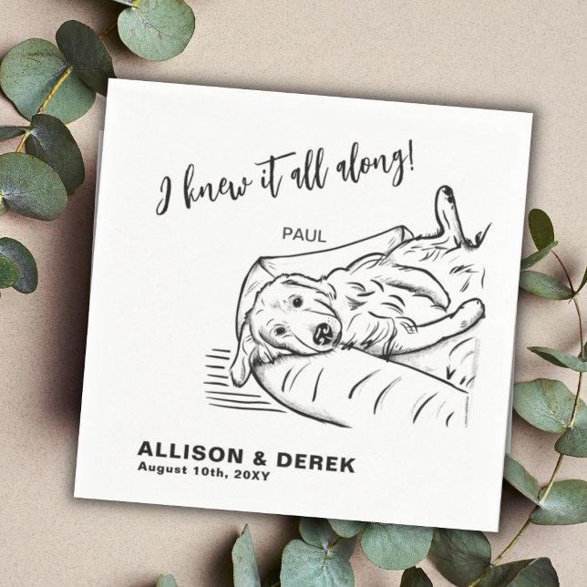 Funny Black White Minimalist Hund Cat Pet Bröllop Pappersservett (Skapare uppladdad)