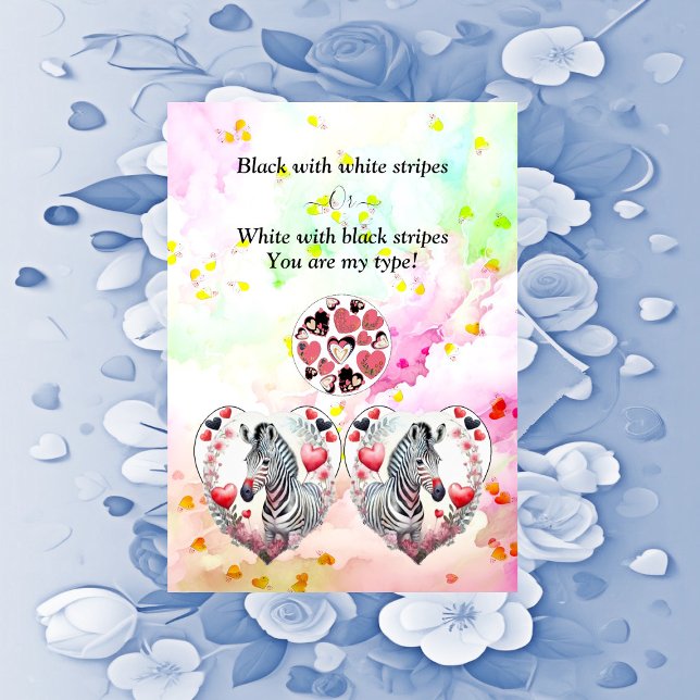 Funny Black White Rand Zebra Couple Valentiness Julkort (Funny Black White Stripes Zebra Couple Valentines Holiday Card)