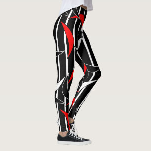 Funny Black White Red Rand Halva Måne Leggings