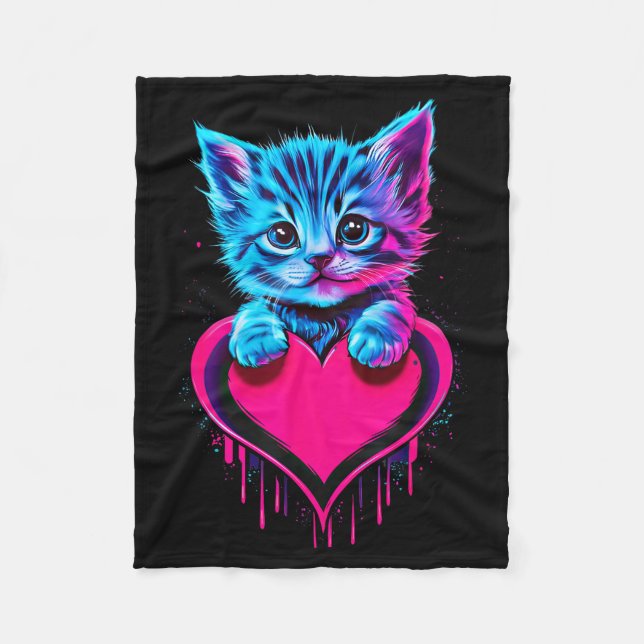 Funny Blacklight Glitch Art Cute Cat Kitten Valent Fleecefilt (Framsidan)