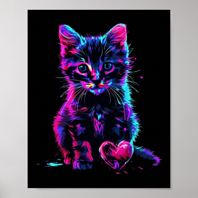 Funny Blacklight Glitch Art Cute Cat Kitten Valent Poster (Framsidan)