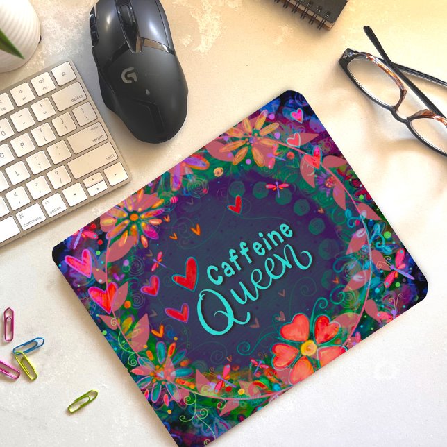 Funny Blommigt Cheerful Caffeine Queen Quote Musmatta (Skapare uppladdad)