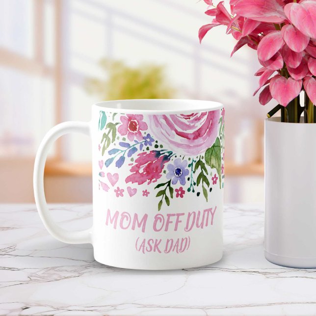 Funny Blommigt för offerter Mamma av Duty Watercol Kaffemugg (Funny Quotes Mom Off Duty Watercolor Floral Coffee Mug)