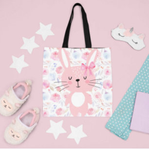 Funny Blommigt Rosa Bunny Tygkasse