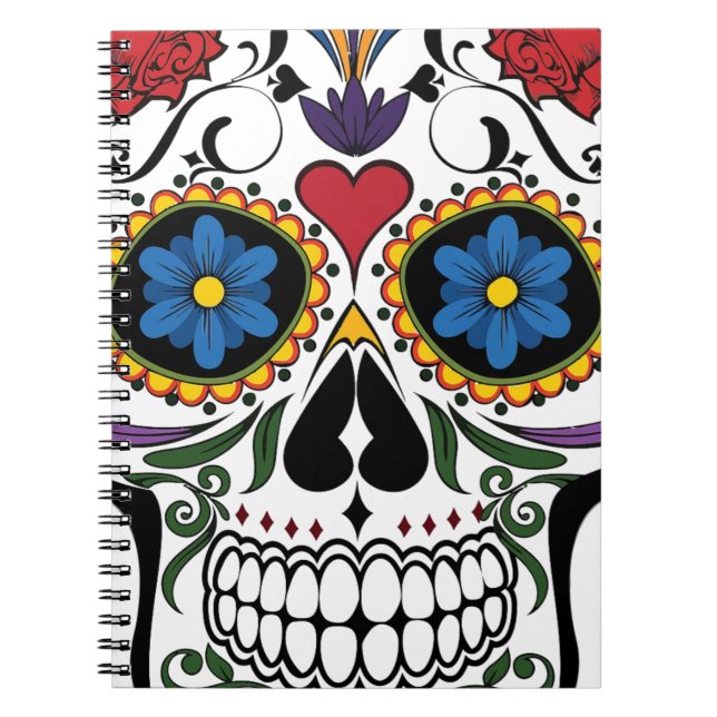 Funny Blommigt Skull Anteckningsbok Med Spiral (Framsidan)