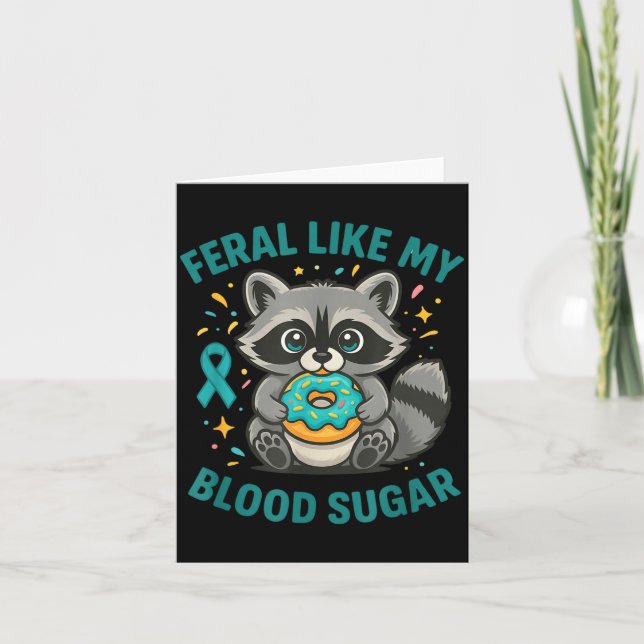 Funny Blood Sugar Raccoon Food Chaos Diabetes Fera Kort (Framsida)