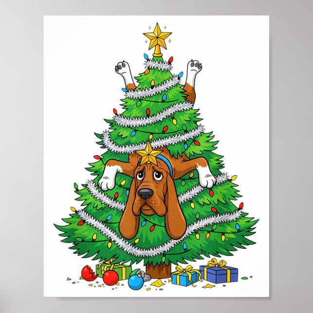 Funny Bloodhound Dog Christmas Tree Lights Kids Me Poster (Framsidan)