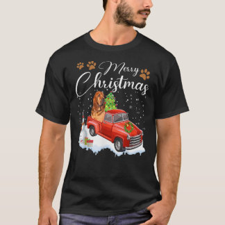Funny Bloodhound Dog Snow Red Truck Christmas Xmas T Shirt