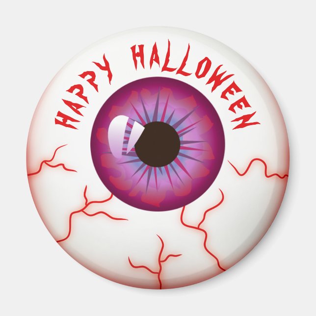 Funny Bloodshot Eyeball Happy halloween Magnet (Framsidan)