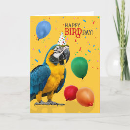 Funny Blue and Gold Macaw Parrot Birthday Kort