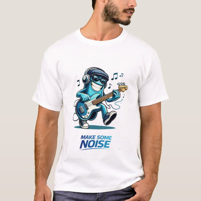 Funny Blue Bass Player Character Music  T Shirt (Framsida)