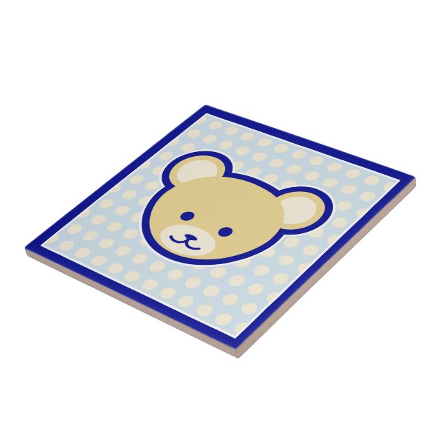 Funny Blue Beige Nalle Cute Tecknad Art Kakelplatta (Sidan)