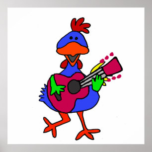 Funny Blue Chicken spelar Lila Guitar Poster