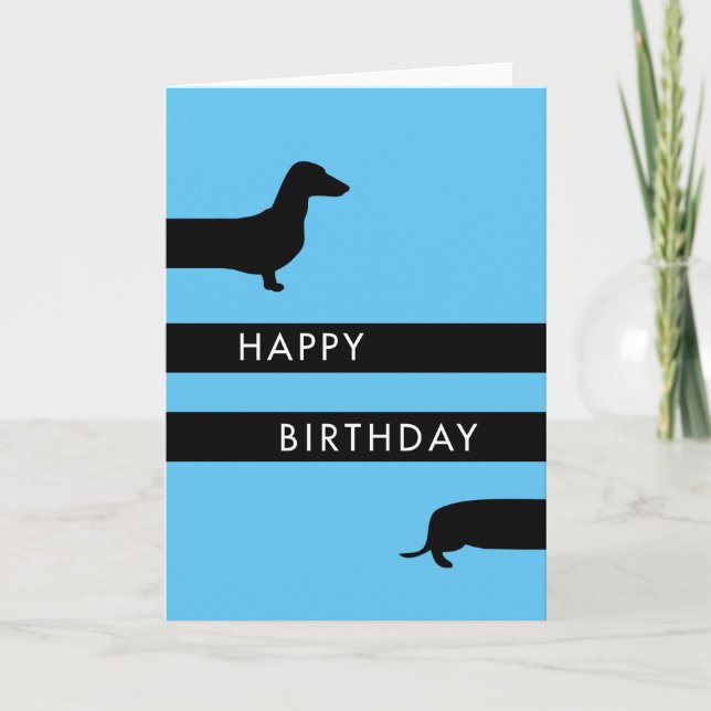 Funny Blue Dachshund Grattis på födelsedagen Kort (Framsida)