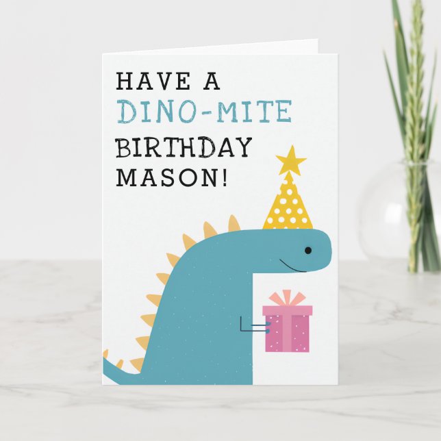 Funny Blue Dinosaur Birthday Kort (Framsida)
