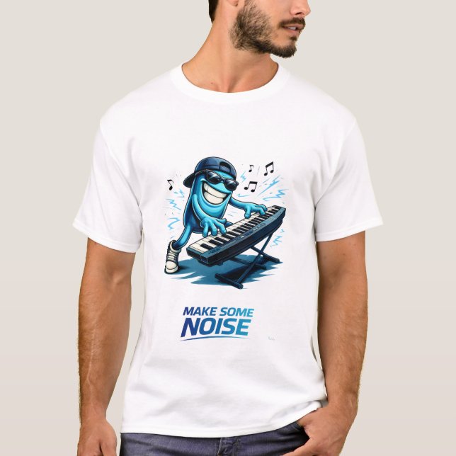 Funny Blue Keyboard Player Character Music  T Shirt (Framsida)