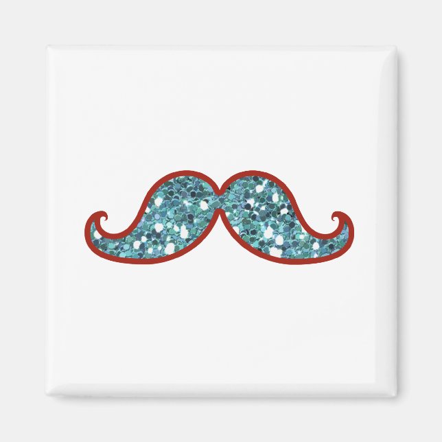 FUNNY BLUE MUSTACHE GLITTER MAGNET (Framsidan)