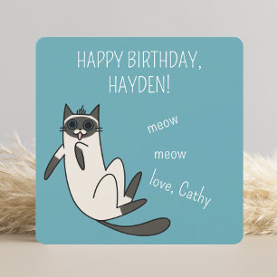 Funny Blue Ögon Siamese Cat Birthday Kort
