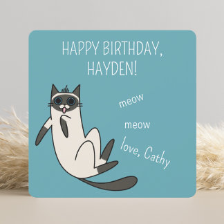 Funny Blue Ögon Siamese Cat Birthday Kort