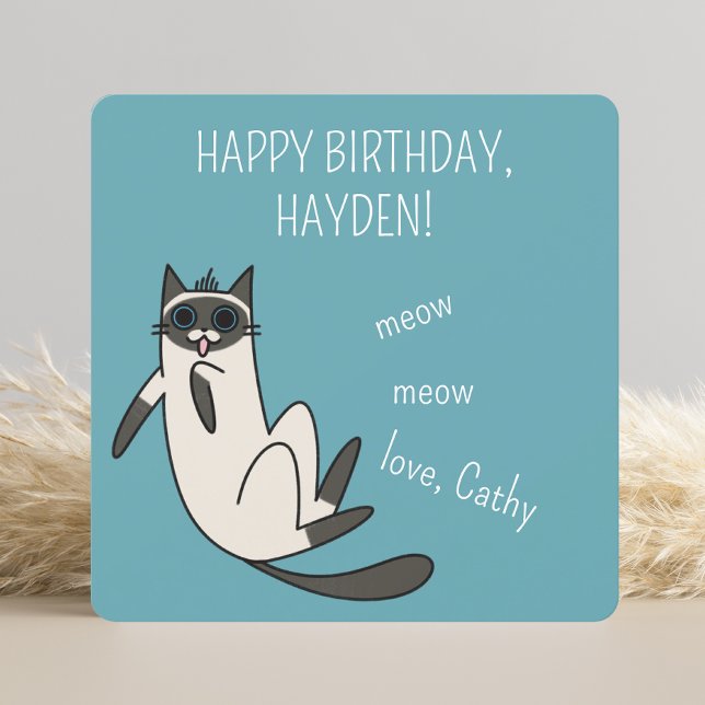 Funny Blue Ögon Siamese Cat Birthday Kort (Skapare uppladdad)