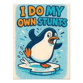 Funny Blue Penguin Ice Skating Quote Design Fototryck