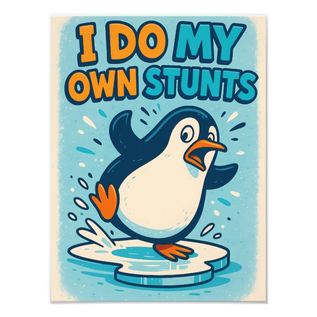Funny Blue Penguin Ice Skating Quote Design Fototryck (Framsidan)