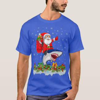 Funny Blue Shark Lover Santa Riding Blue Shark Chr T Shirt