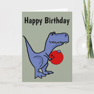 Funny Blue T-rex Dinosaur Bowling Tecknad Kort