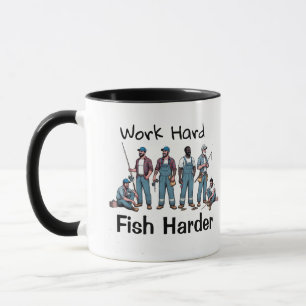 FUNNY Blue/White ''FISH HARDER'' Mugg
