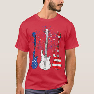 Funny Blue White Guitar USA flagga Guitarist 4:e T Shirt