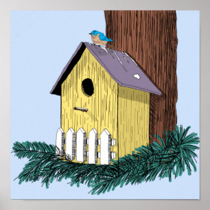 Funny Bluebird på Birdhouse Poster
