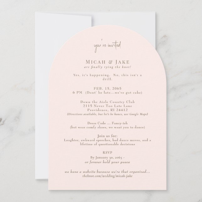 Funny Blush & Gold Unusual Wedding Invitation Inbjudningar (Framsida)