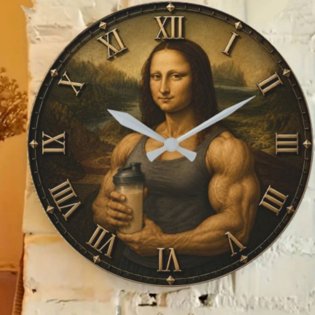 Funny Bodybuilder Mona Lisa Gym Queen Renaissance  Stor Klocka (Skapare uppladdad)