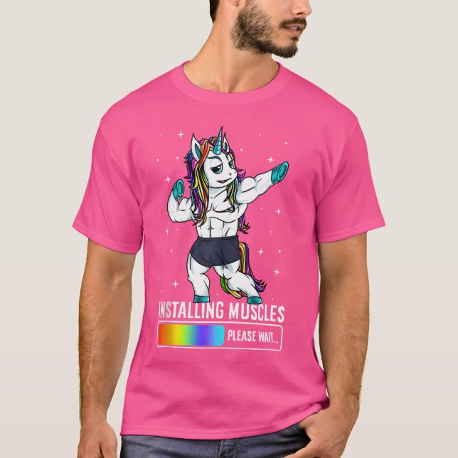 Funny Bodybuilding Unicorn Gym Workout Weightlifti T Shirt (Framsida)