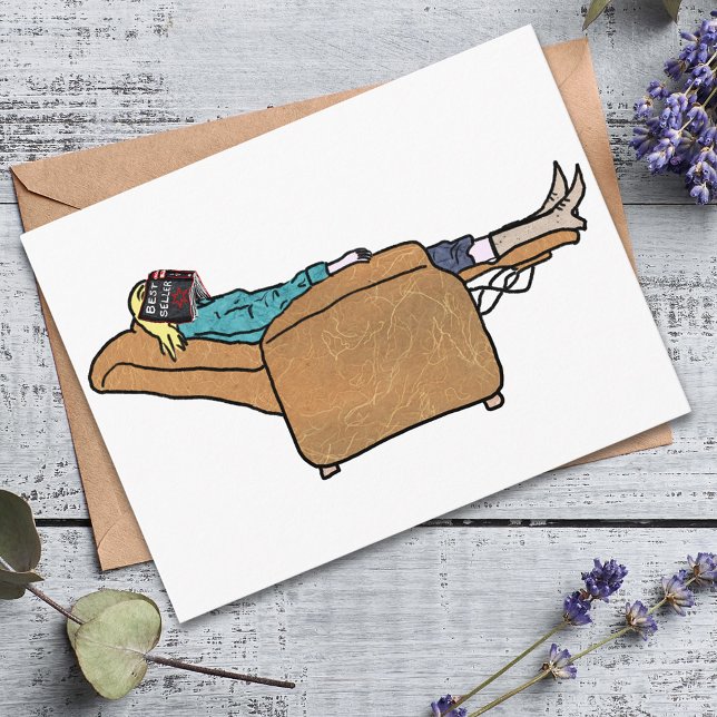 Funny Bok Älskare Chilling Collage Art Vykort (Funny woman asleep chilling with a book collage art greetings postcard )