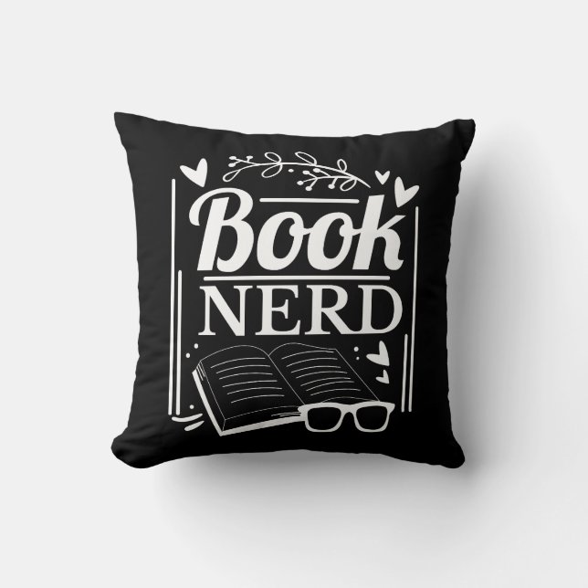Funny Bok Nerd Quote Black White Dekorativ kudde (Framsida)