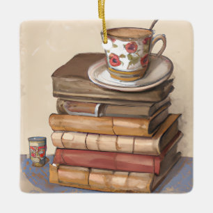 Funny Bok Pun Bokar och kaffejul Julgransprydnad Keramik